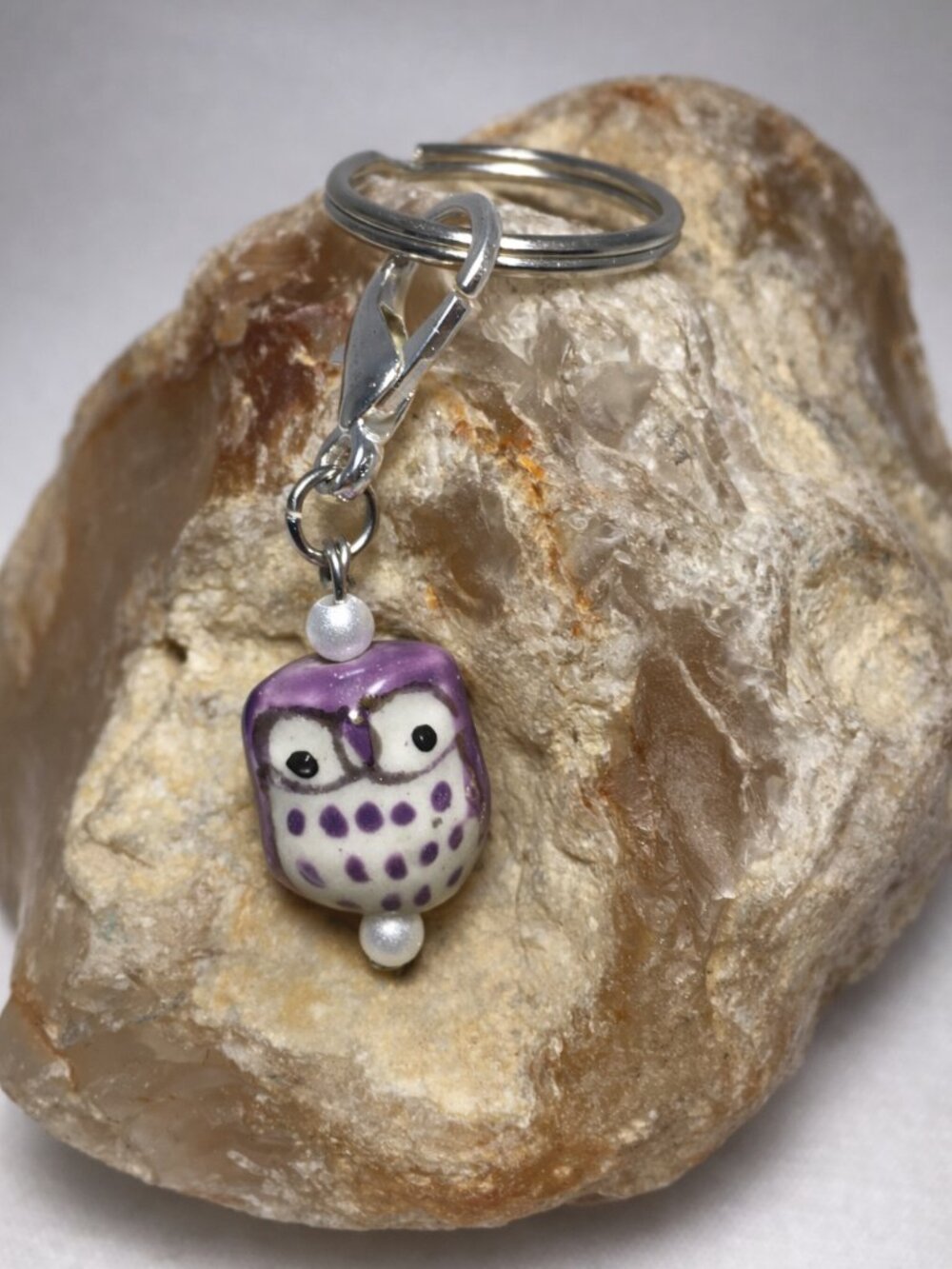 Handmade Ceramic Owl Keychain Clip Charm